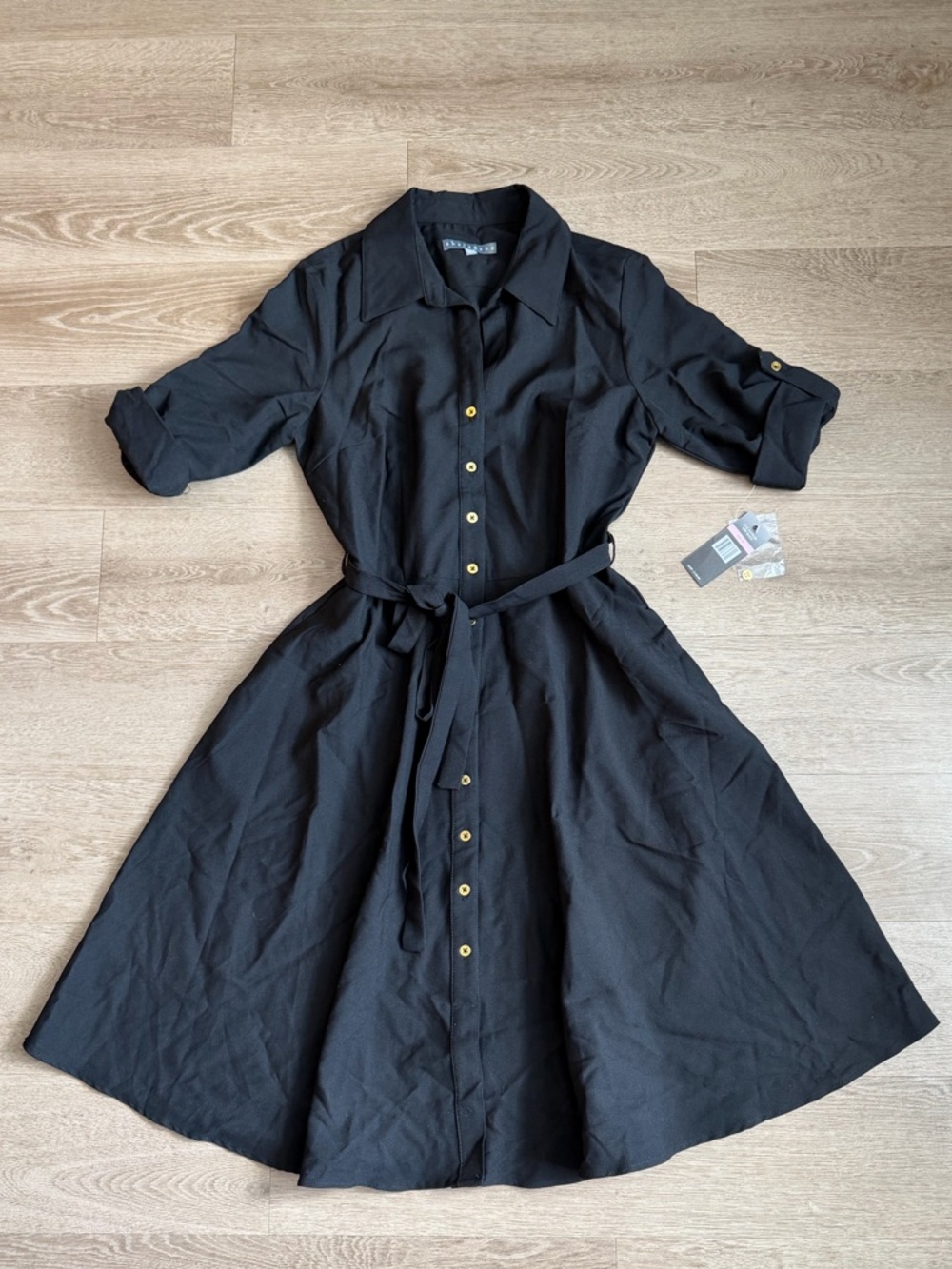 Sharagano Collared Short Sleeve Tie Waist A-Line Solid Rayon Dress size 10